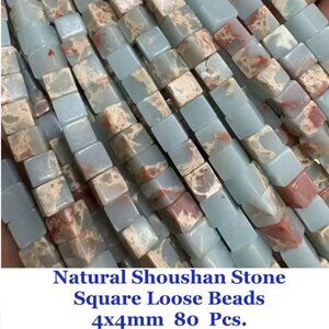 Natural Shoushan Stone Square Loose Beads  4x4mm   80 pieces